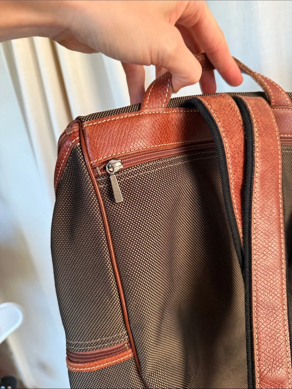 Vintage Longchamp Classic Brown Nylon Backpack with Leather Trim
